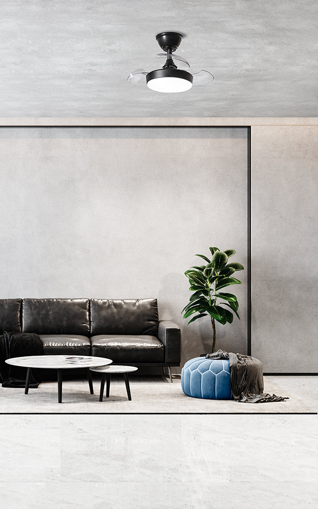 Ventilatore da Soffitto con luce Perenz 7169 B CT Nero - Ø 56 cm, 3 Pale a scomparsa, 6 Velocità, Motore DC 24W, Silenzioso