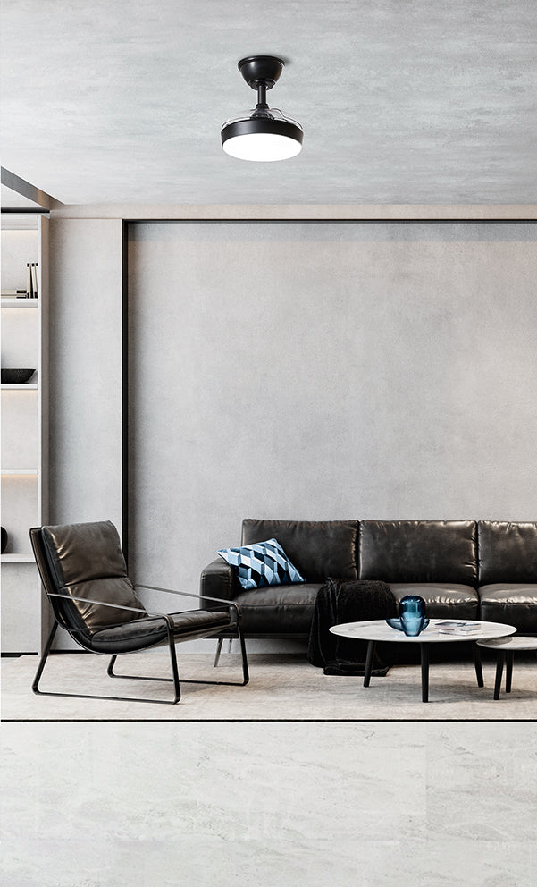 Ventilatore da Soffitto con luce Perenz 7169 B CT Nero - Ø 56 cm, 3 Pale a scomparsa, 6 Velocità, Motore DC 24W, Silenzioso