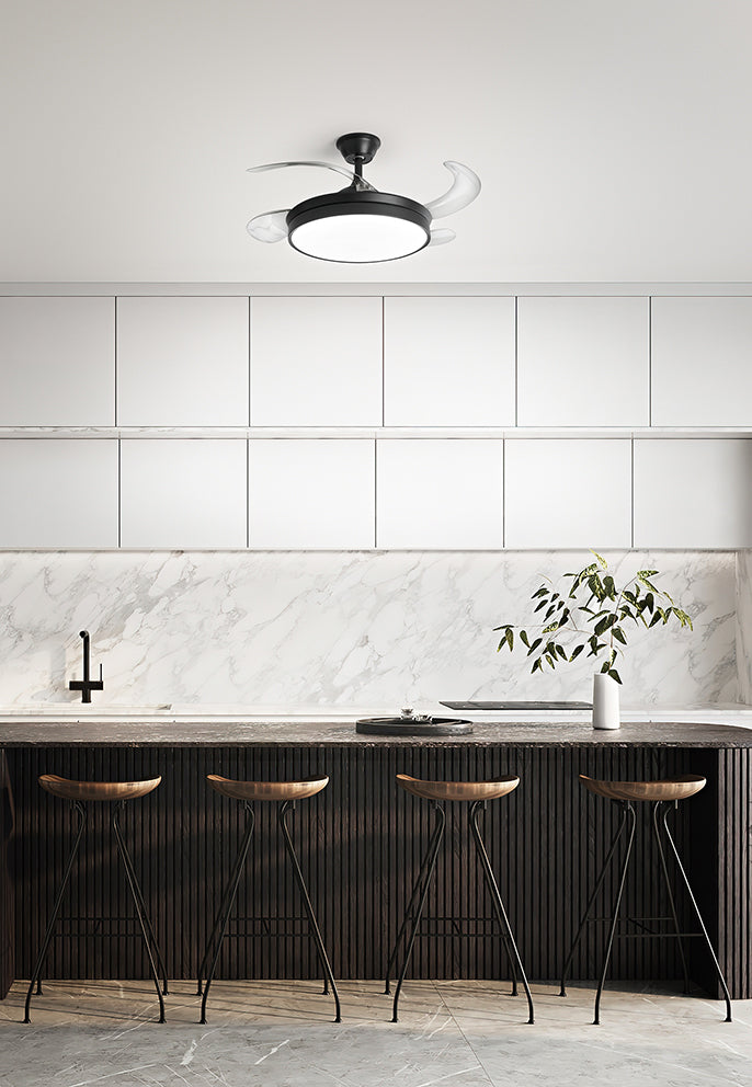 Ventilatore da Soffitto con luce Perenz 7165 B CT Nero - Ø 106 cm, 4 Pale a scomparsa, 6 Velocità, Motore DC 30W, Silenzioso