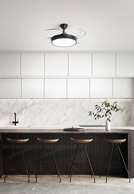 Ventilatore da Soffitto con luce Perenz 7165 B CT Nero - Ø 106 cm, 4 Pale a scomparsa, 6 Velocità, Motore DC 30W, Silenzioso