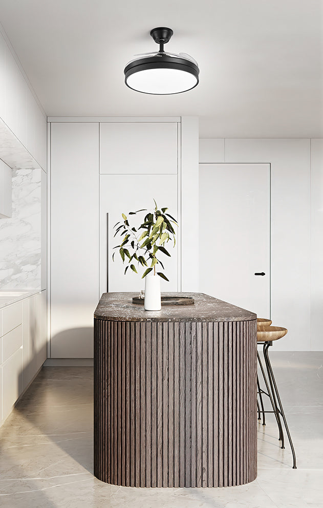 Ventilatore da Soffitto con luce Perenz 7165 B CT Nero - Ø 106 cm, 4 Pale a scomparsa, 6 Velocità, Motore DC 30W, Silenzioso