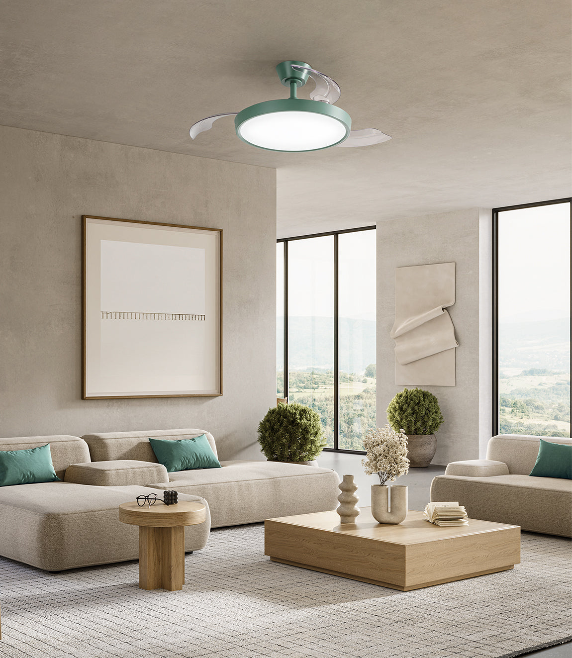 Ventilatore da Soffitto con luce Perenz 7196 R CT Verde - Ø 106 cm, 3 Pale, 6 Velocità, Motore DC 40W, Silenzioso