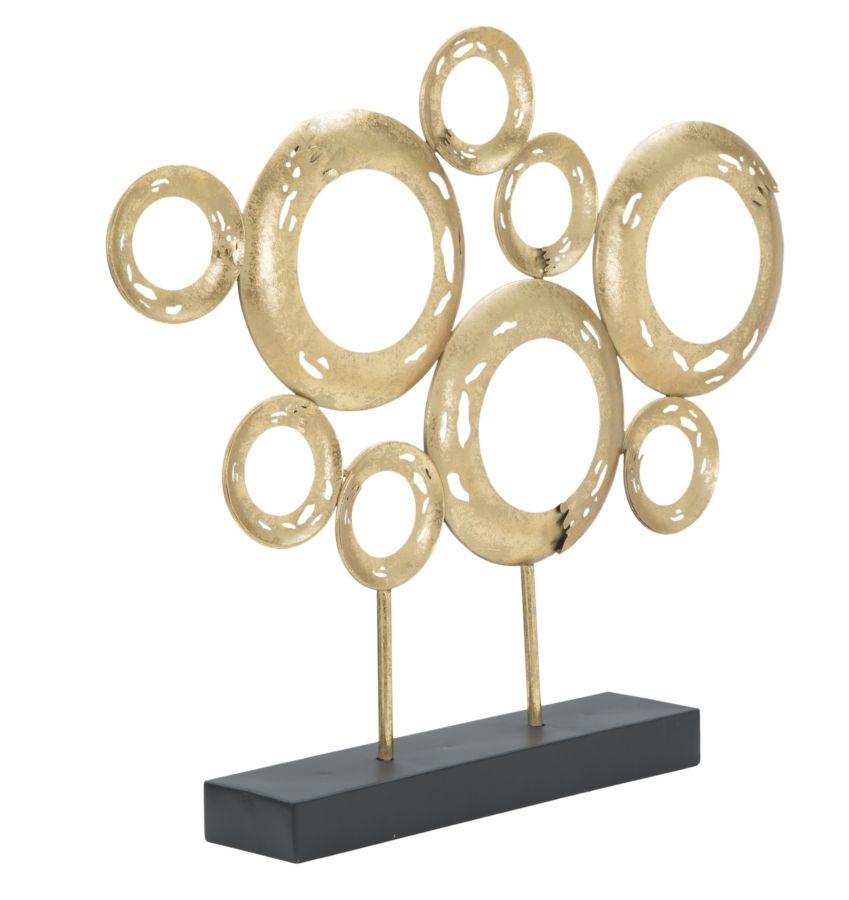 Scultura in metallo dorata con base nera cm 49x7x41
