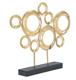 Scultura in metallo dorata con base nera cm 49x7x41