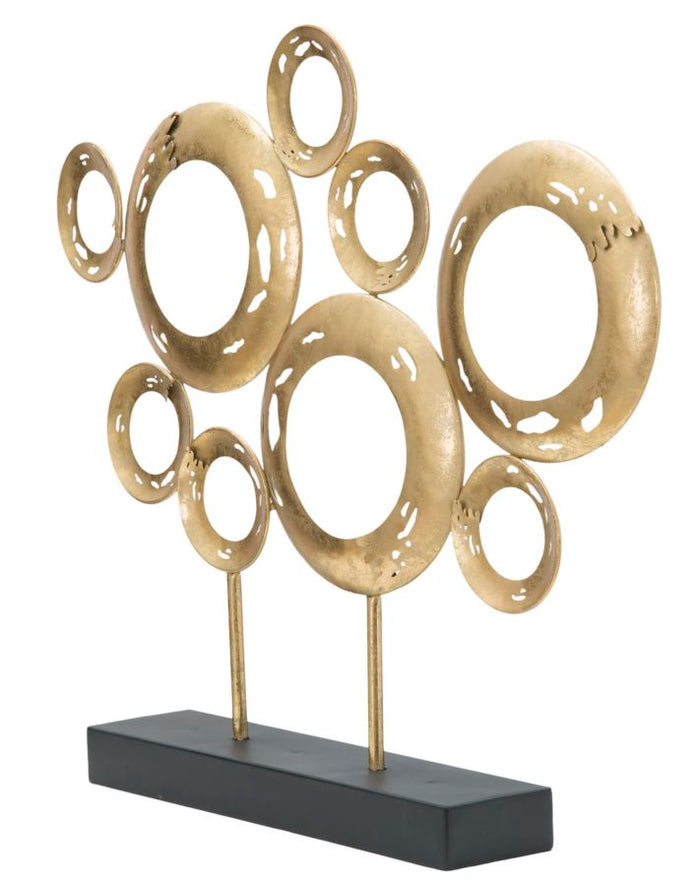 Scultura in metallo dorata con base nera cm 49x7x41