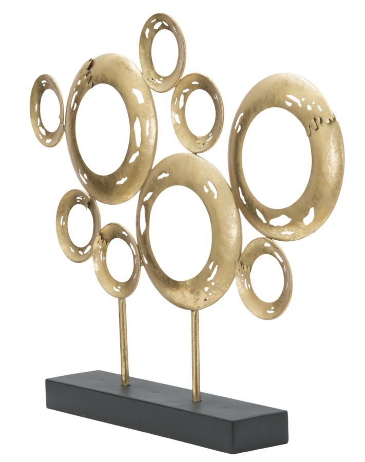 Scultura in metallo dorata con base nera cm 49x7x41