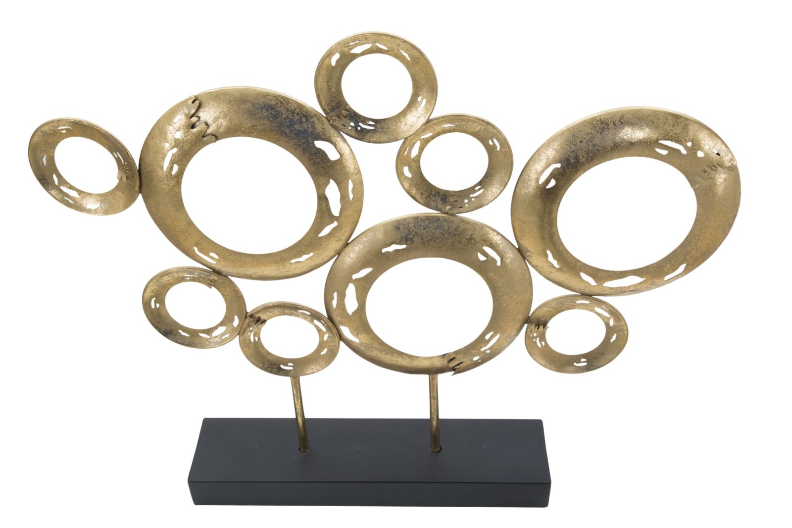 Scultura in metallo dorata con base nera cm 49x7x41