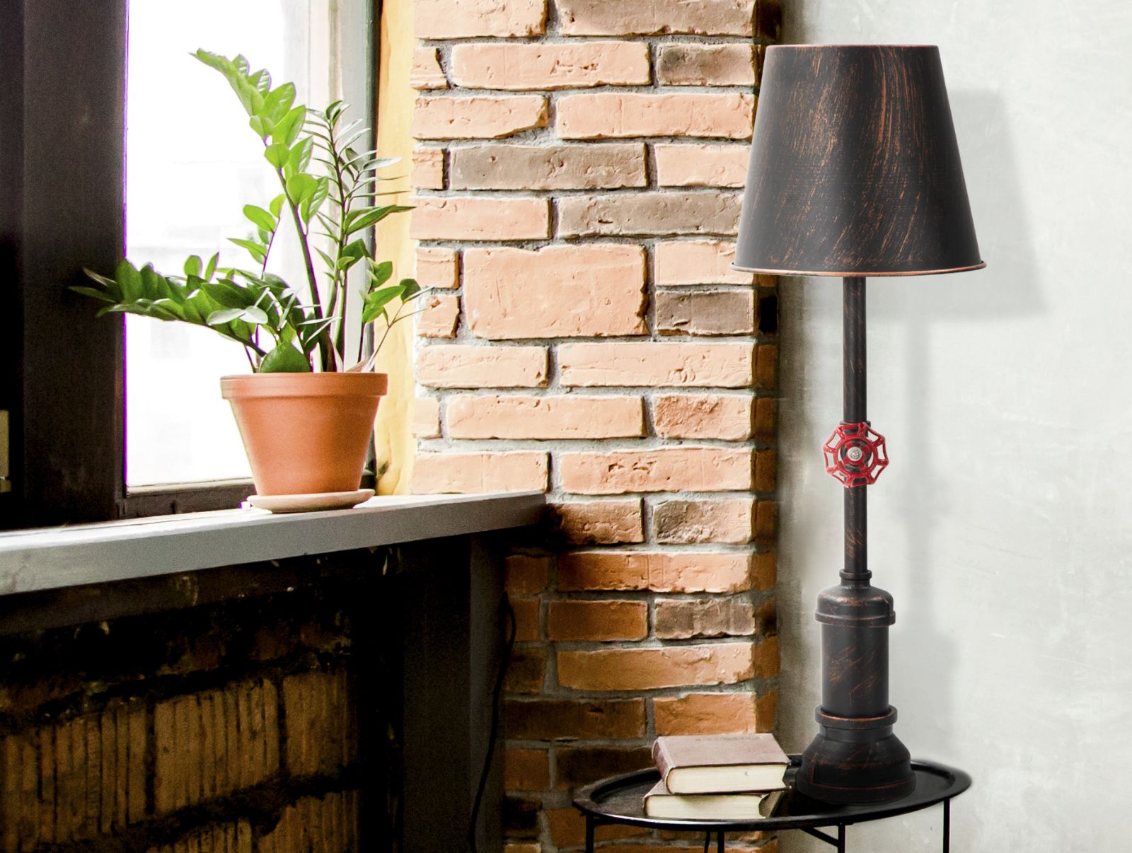 Lampada da tavolo in metallo marrone in stile industriale Ø cm 21x64