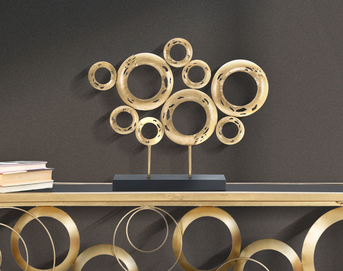 Scultura in metallo dorata con base nera cm 49x7x41