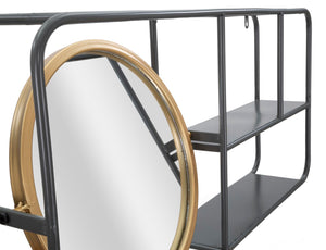 Specchio da parete con mensole in metallo nero cm 74,5x12x35