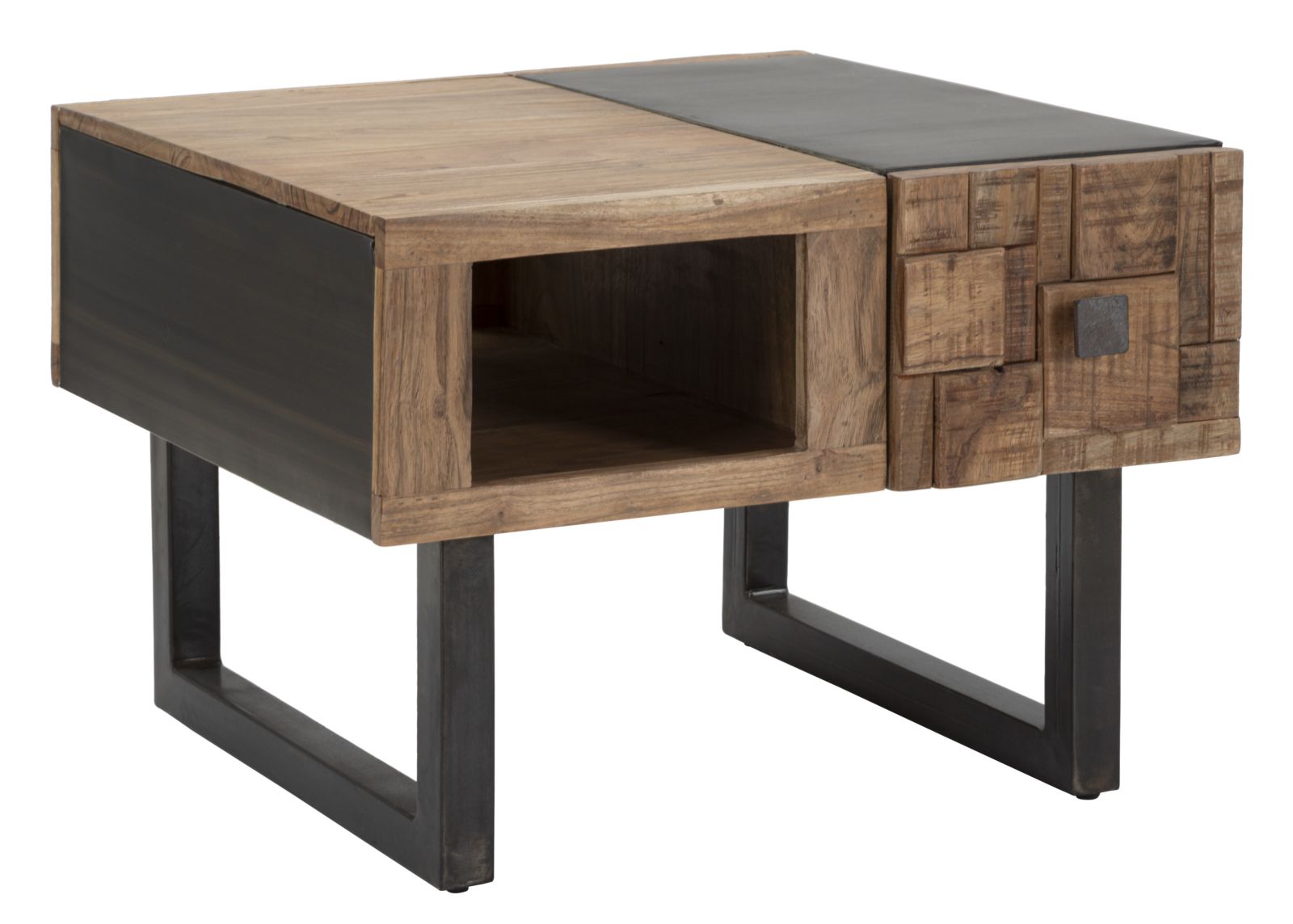 Tavolo da caffè quadrato in legno marrone con cassetti cm 60x60x43