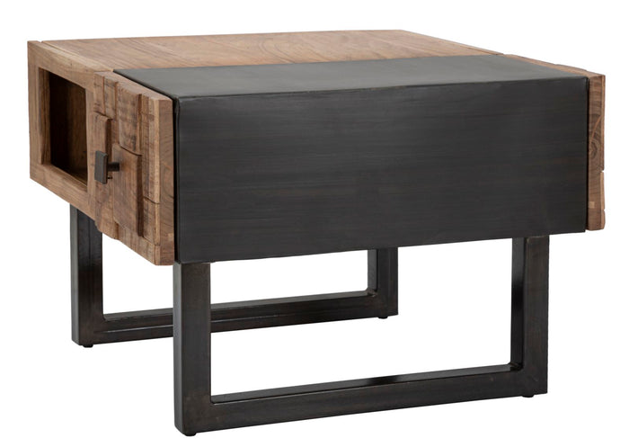 Tavolo da caffè quadrato in legno marrone con cassetti cm 60x60x43