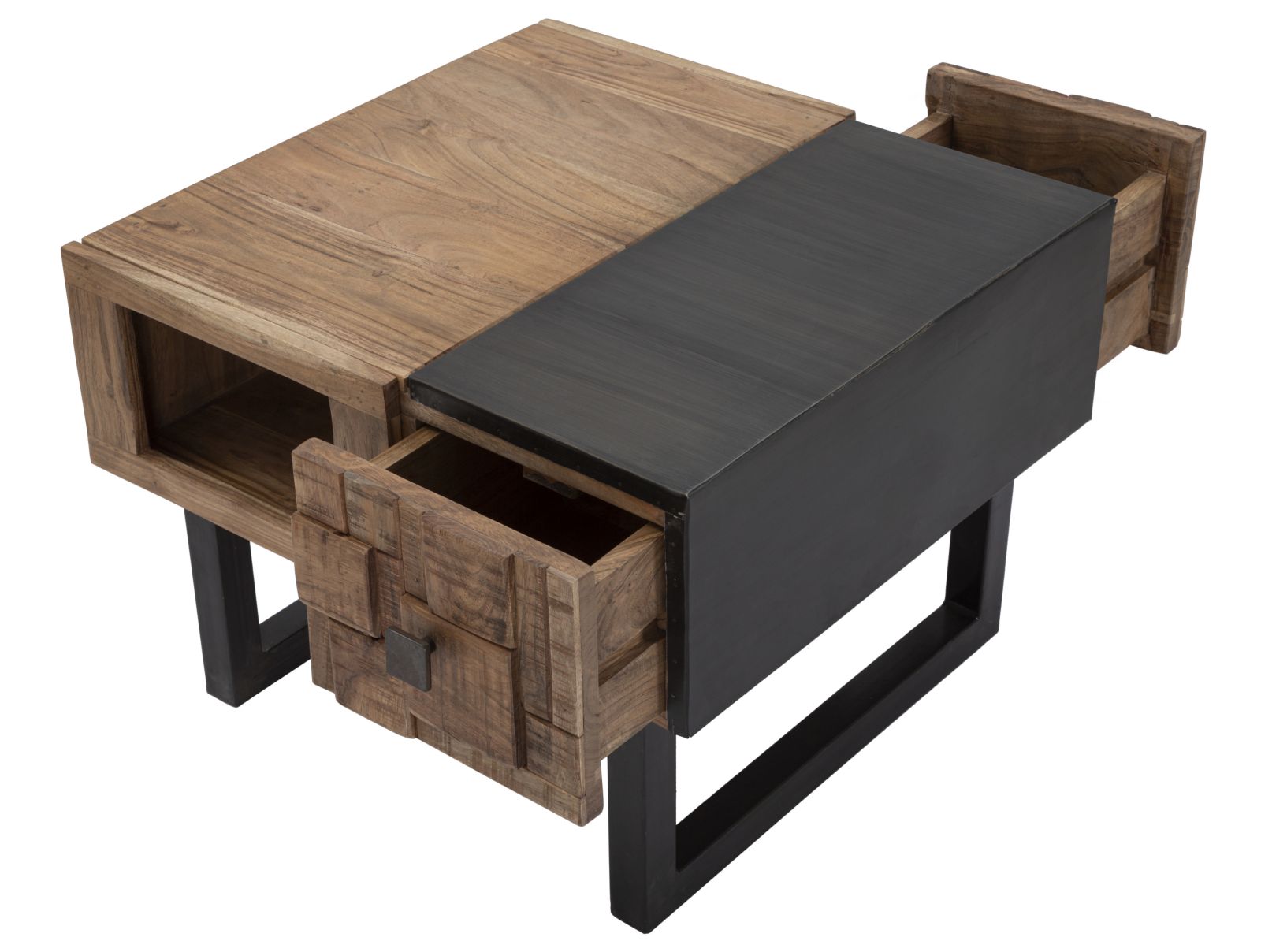 Tavolo da caffè quadrato in legno marrone con cassetti cm 60x60x43