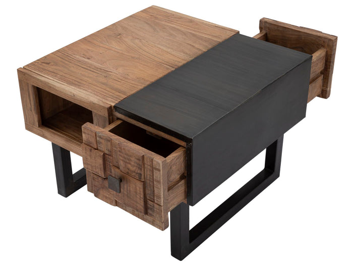 Tavolo da caffè quadrato in legno marrone con cassetti cm 60x60x43