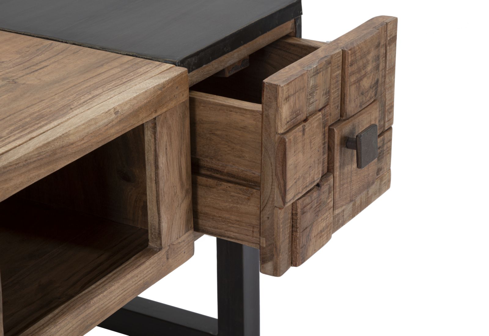 Tavolo da caffè quadrato in legno marrone con cassetti cm 60x60x43