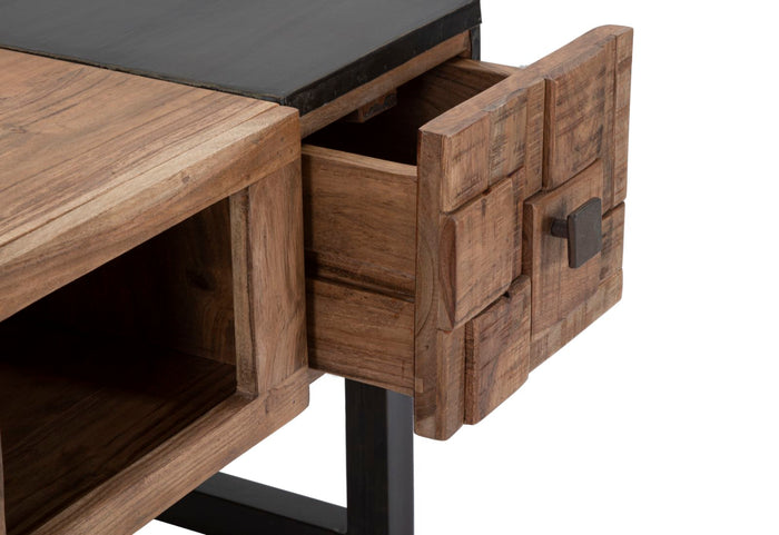 Tavolo da caffè quadrato in legno marrone con cassetti cm 60x60x43