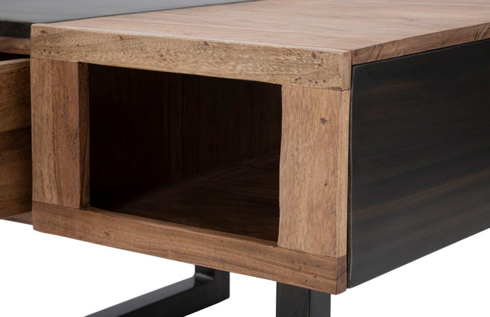 Tavolo da caffè quadrato in legno marrone con cassetti cm 60x60x43