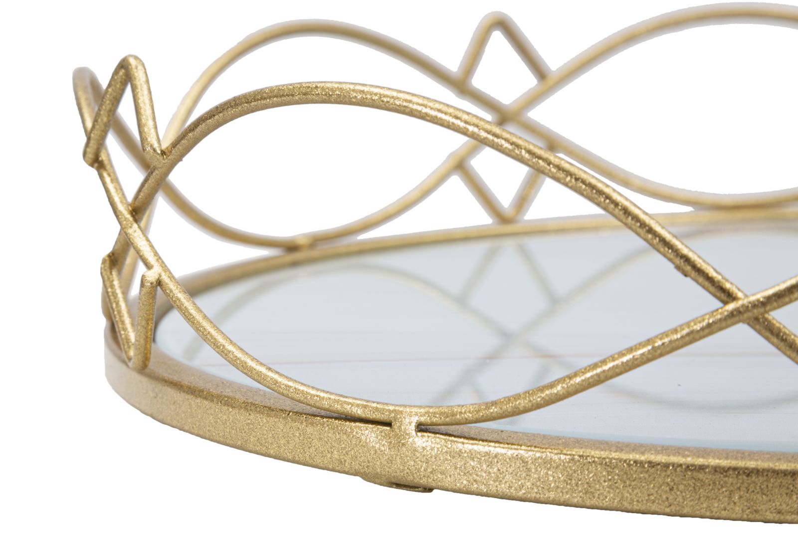Portaoggetti in metallo dorato con piano in vetro Ø cm 27,5x7
