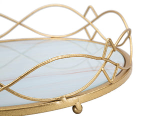 Portaoggetti in metallo dorato con piano in vetro Ø cm 27,5x7
