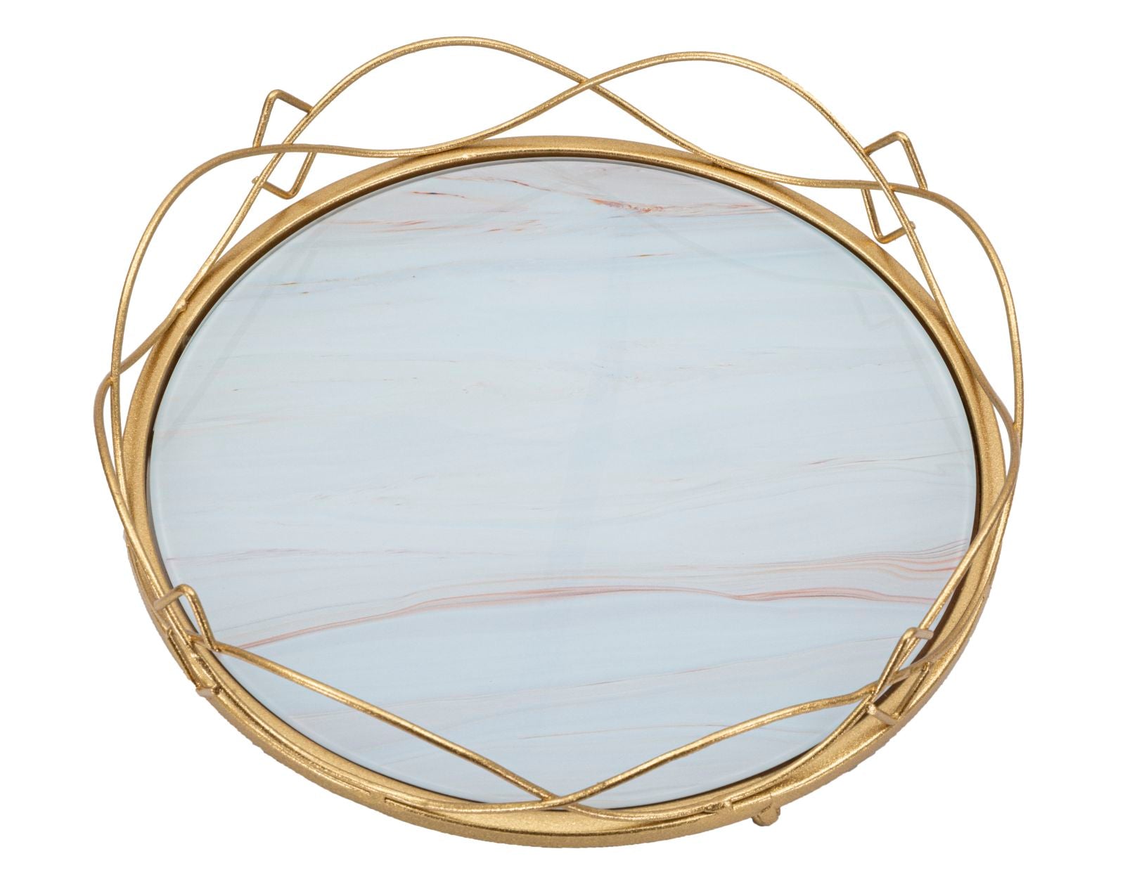 Portaoggetti in metallo dorato con piano in vetro Ø cm 27,5x7