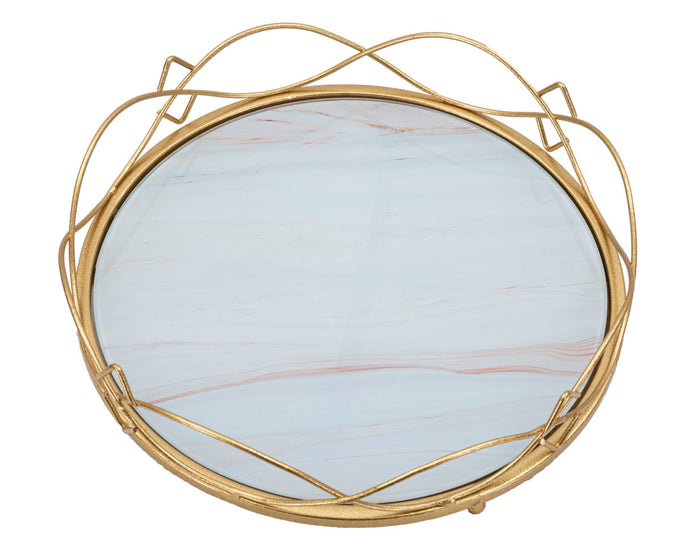 Portaoggetti in metallo dorato con piano in vetro Ø cm 27,5x7