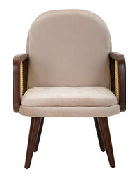 Poltrona in tessuto beige con braccioli in legno cm 77x80x93