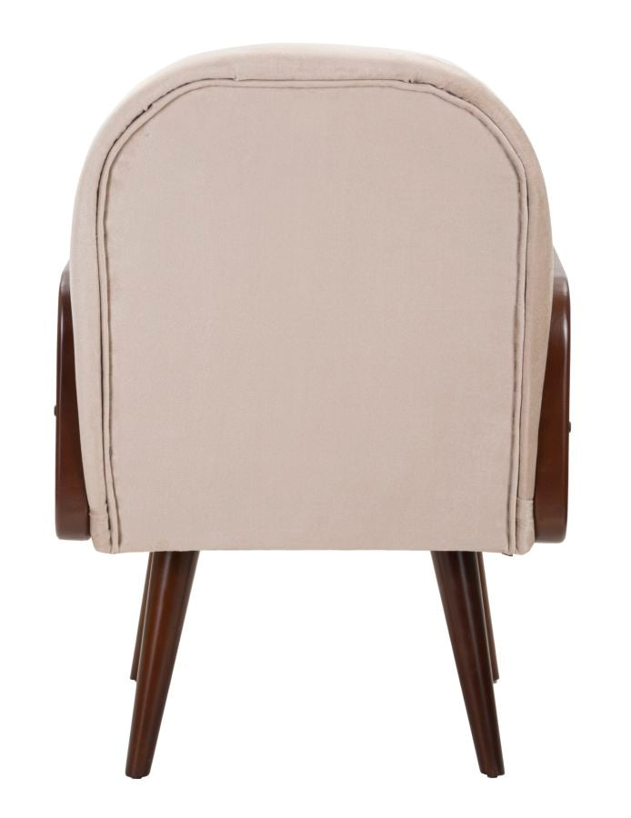 Poltrona in tessuto beige con braccioli in legno cm 77x80x93