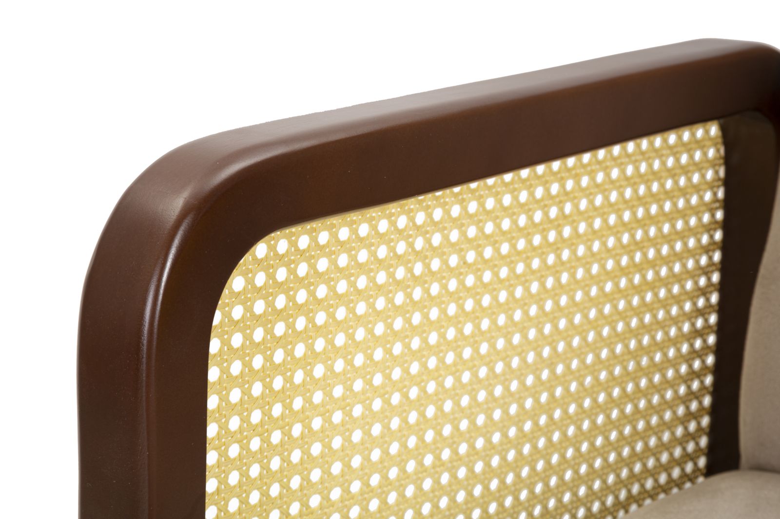 Poltrona in tessuto beige con braccioli in legno cm 77x80x93