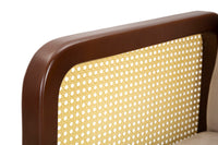 Poltrona in tessuto beige con braccioli in legno cm 77x80x93