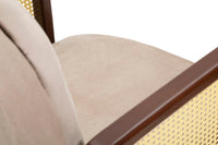 Poltrona in tessuto beige con braccioli in legno cm 77x80x93