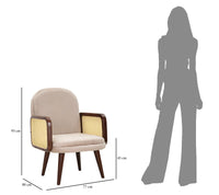 Poltrona in tessuto beige con braccioli in legno cm 77x80x93