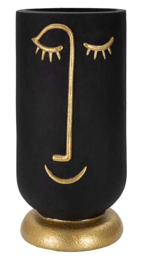 Vaso in resina nero e dorato testa cubista Ø cm 21X45
