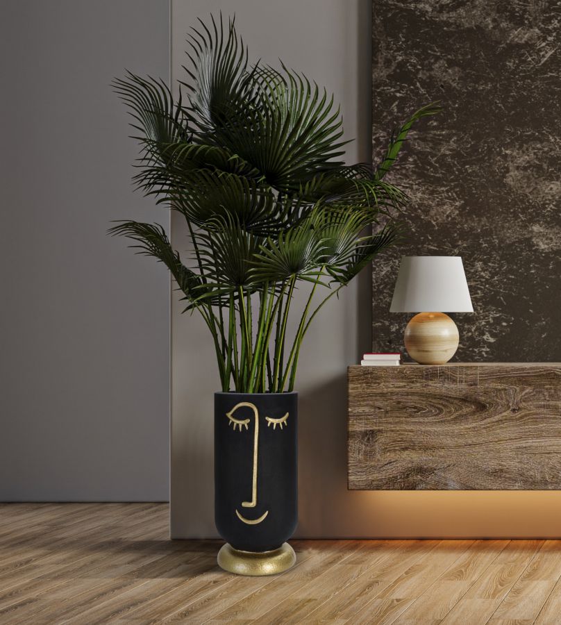 Vaso in resina nero e dorato testa cubista Ø cm 21X45