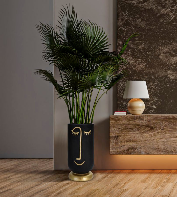 Vaso in resina nero e dorato testa cubista Ø cm 21X45