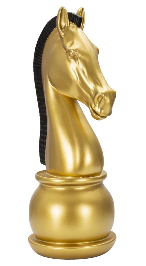 Cavallo degli scacchi in resina dorato e nero cm Ø cm 18,5x50