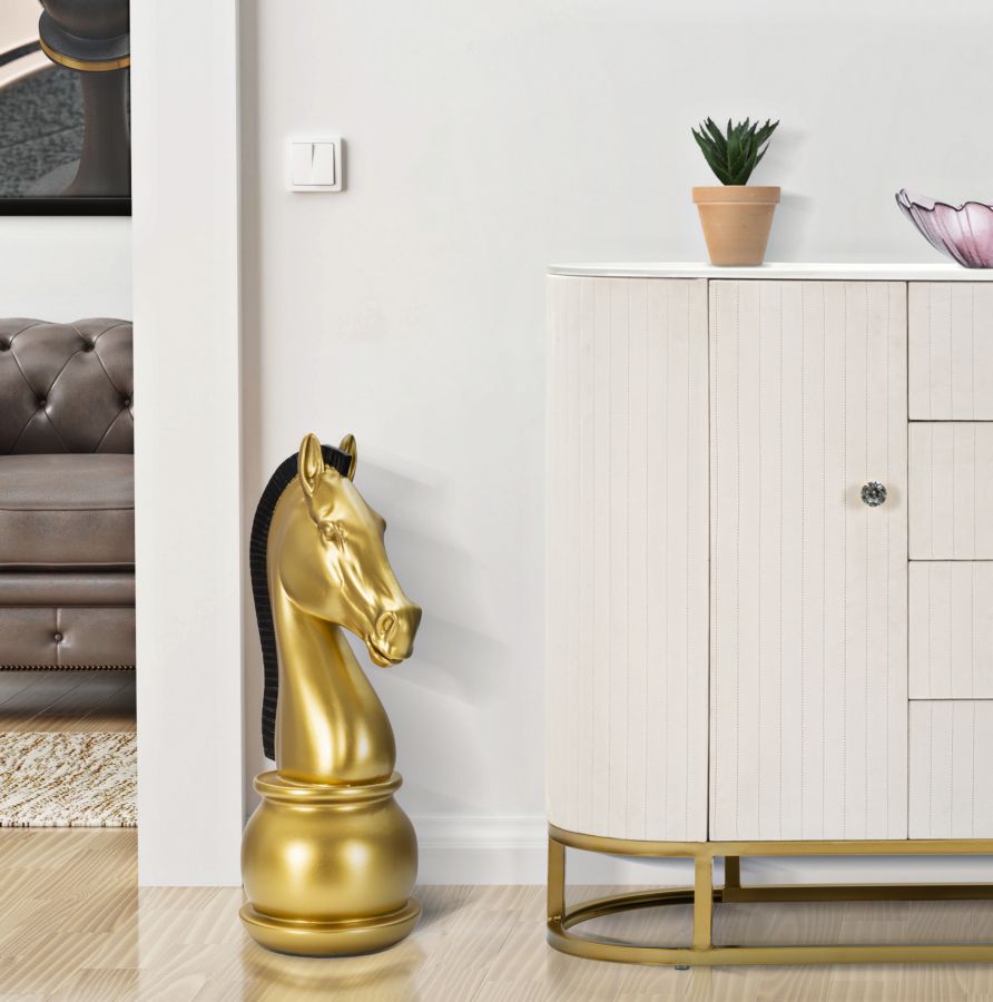Cavallo degli scacchi in resina dorato e nero cm Ø cm 18,5x50