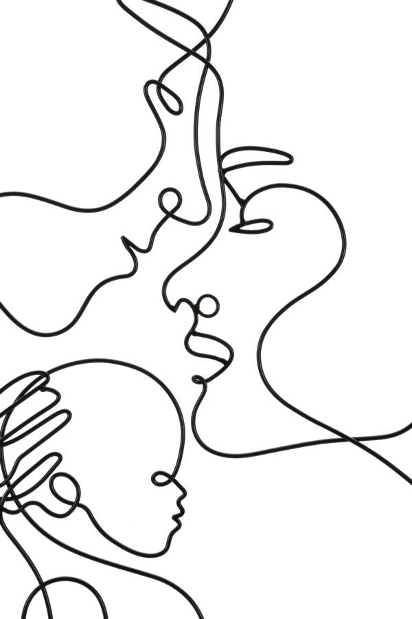 Pannello decorativo 3D in metallo nero famiglia cm 40x1,3x70