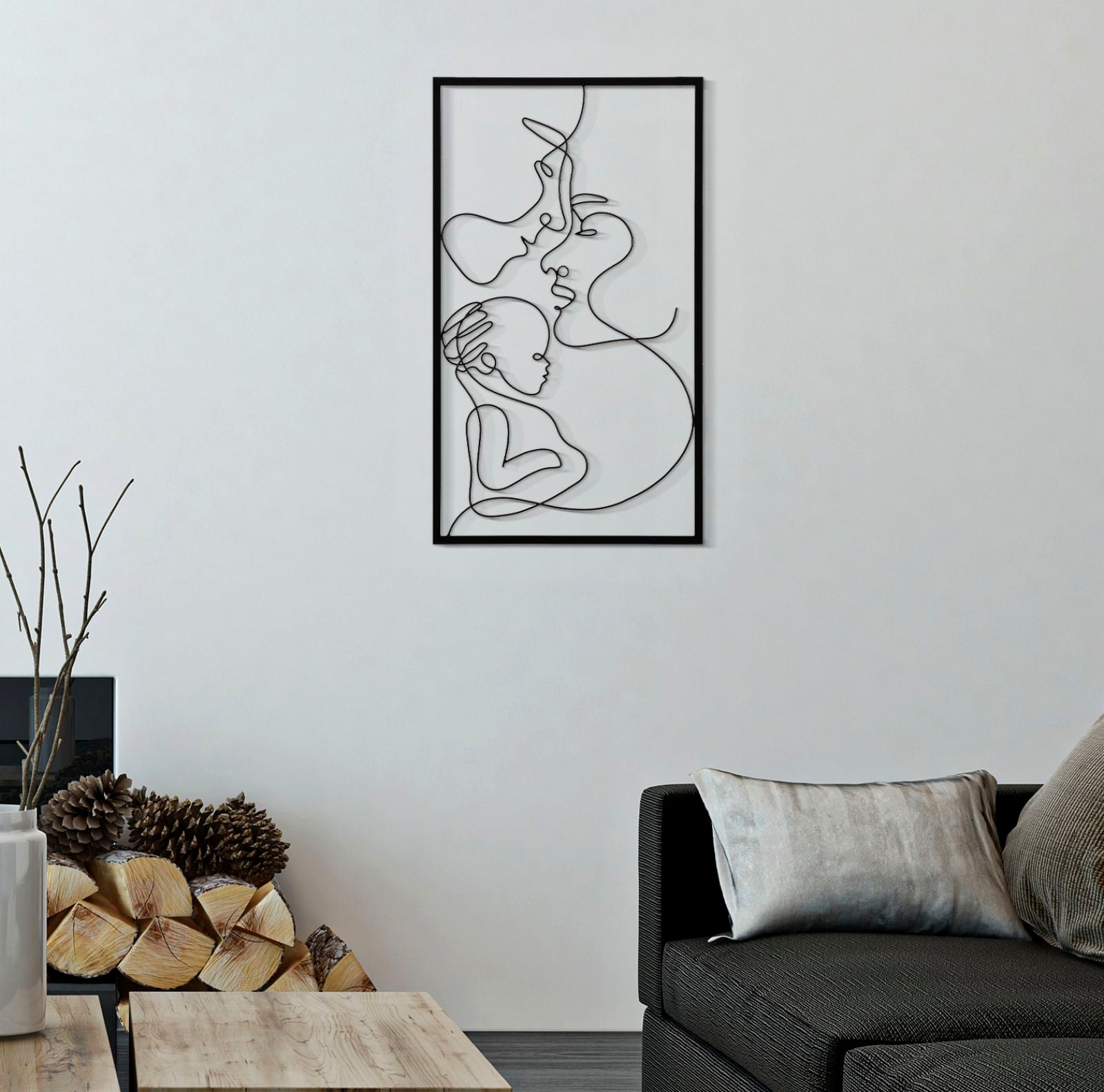 Pannello decorativo 3D in metallo nero famiglia cm 40x1,3x70