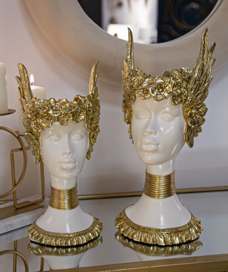 Busto di donna in resina dorata cm 17,5x17x38