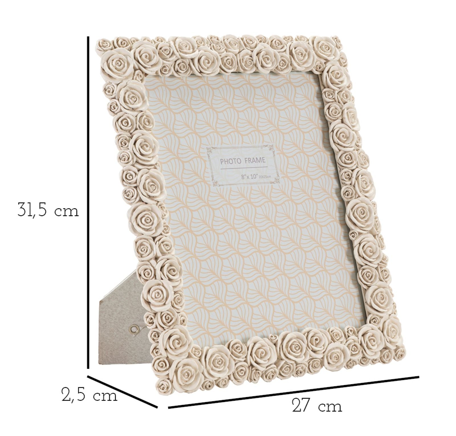 Cornice in resina beige con roselline cm 27x2,5x31,5