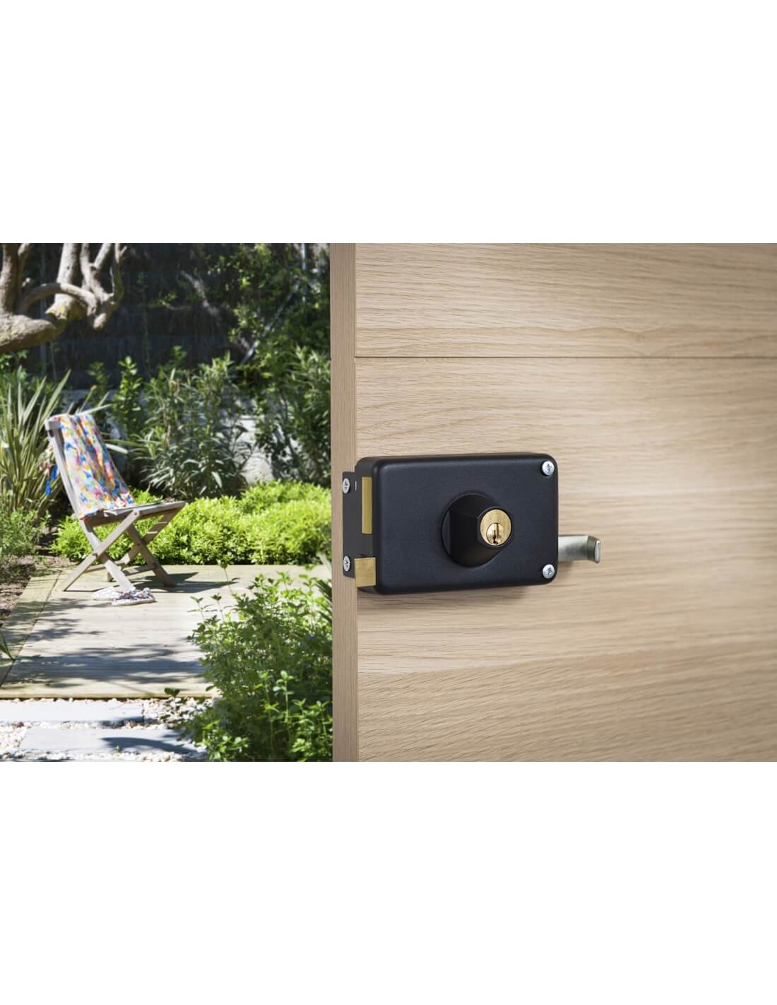 Serratura orizzontale da applicare doppio cilindro, tirante, da esterno, sinistra, asse 70mm, 140x88mm, nero, 3 chiavi - THIRARD