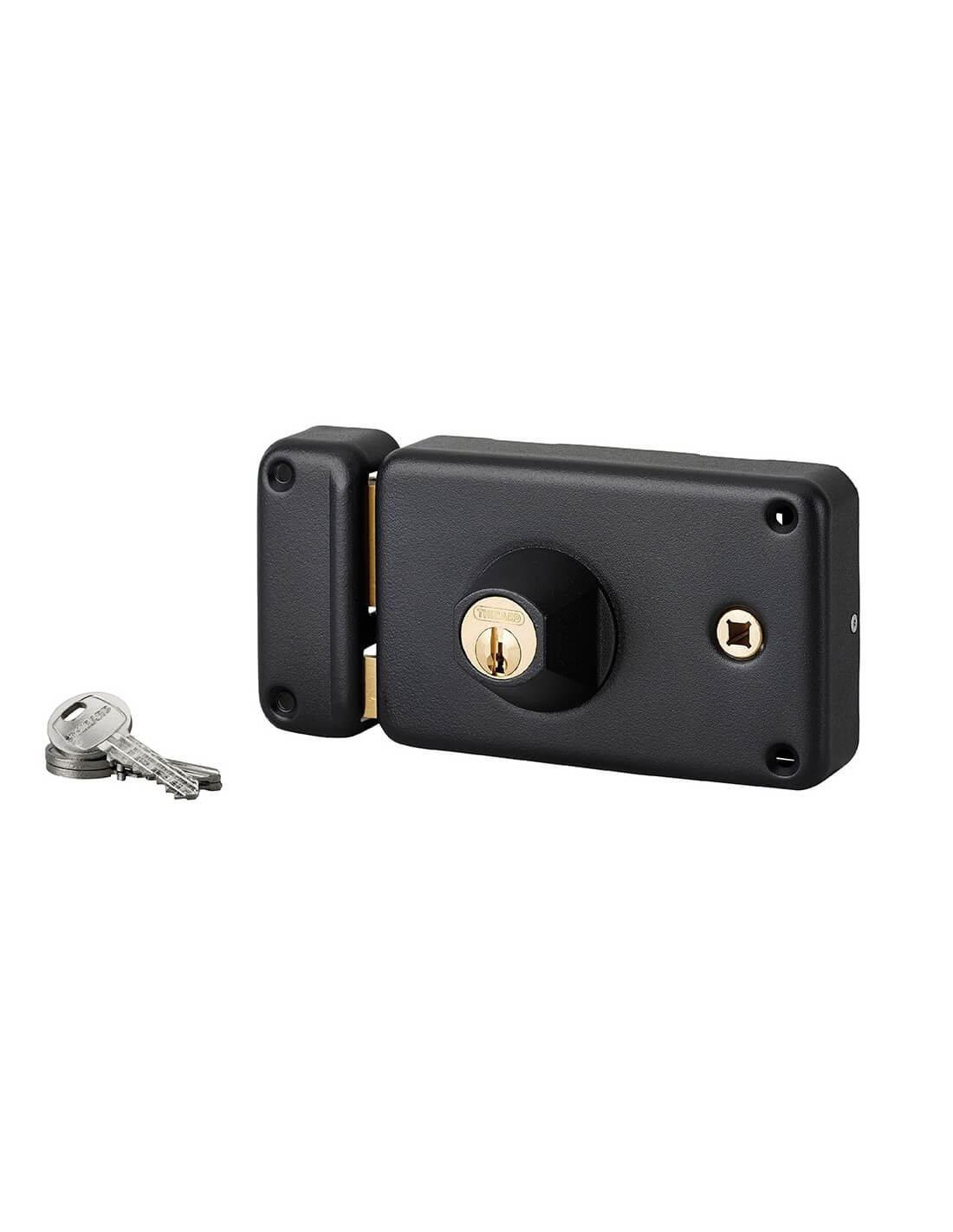 Serratura orizzontale da applicare doppio cilindro con quadro maniglia, sinistra, asse 55mm, 140x88mm, nero, 3 chiavi - THIRARD