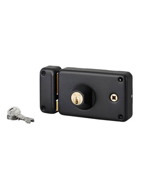 Serratura orizzontale da applicare doppio cilindro con quadro maniglia, sinistra, asse 55mm, 140x88mm, nero, 3 chiavi - THIRARD