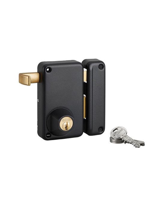 Serratura verticale da applicare doppio cilindro a tirante , da esterno, destra, asse 45mm, 75x130mm, nero, 3 chiavi - THIRARD