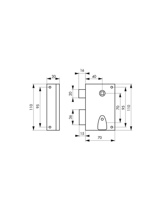 Serratura verticale da applicare con chiave con quadro maniglia 7mm, sinistra, asse 40mm, 110x70mm, nero, 1  chiavi - THIRARD
