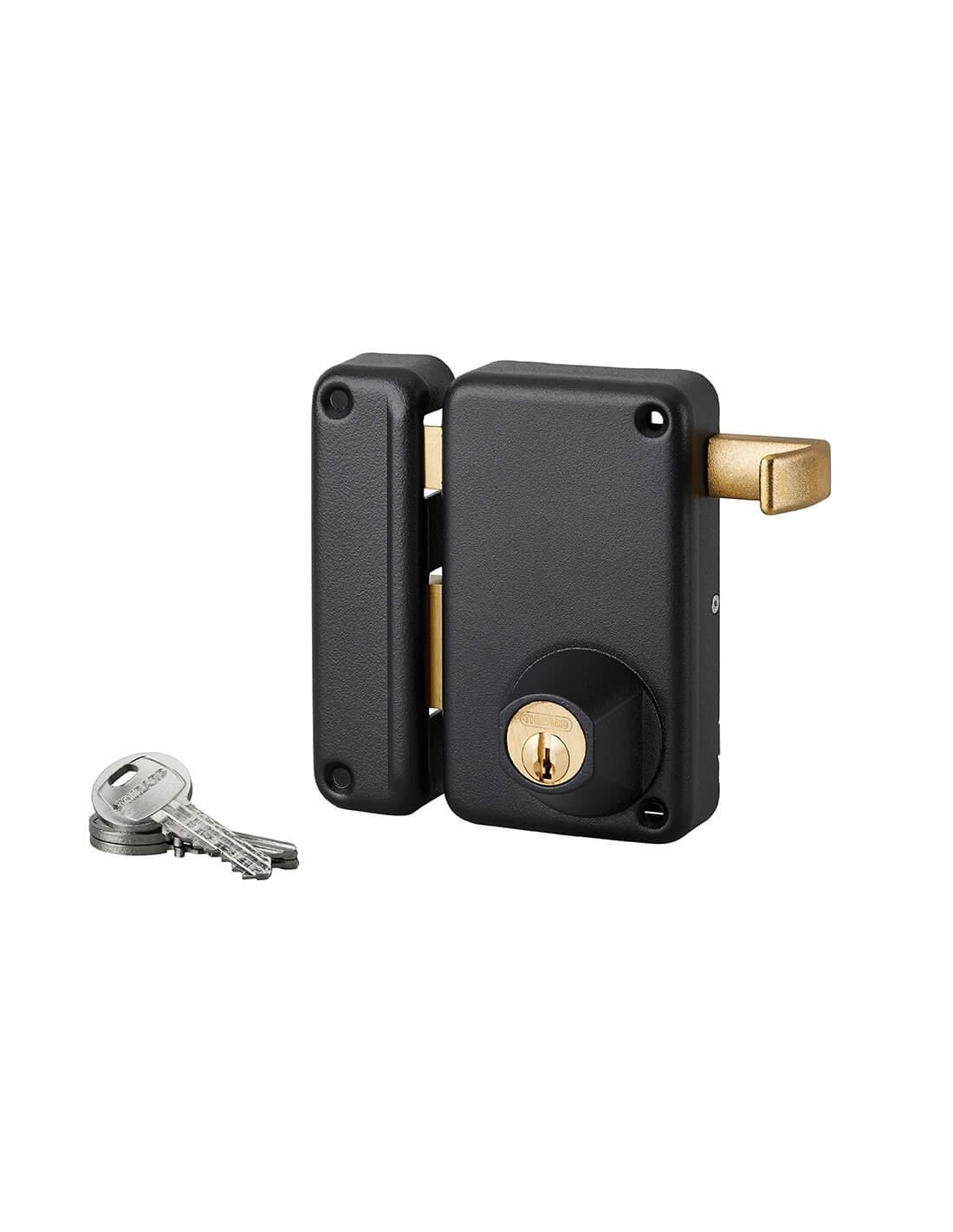 Serratura verticale da applicare doppio cilindro a tirante , da esterno, sinistra, asse 45mm, 75x130mm, nero, 3 chiavi - THIRARD