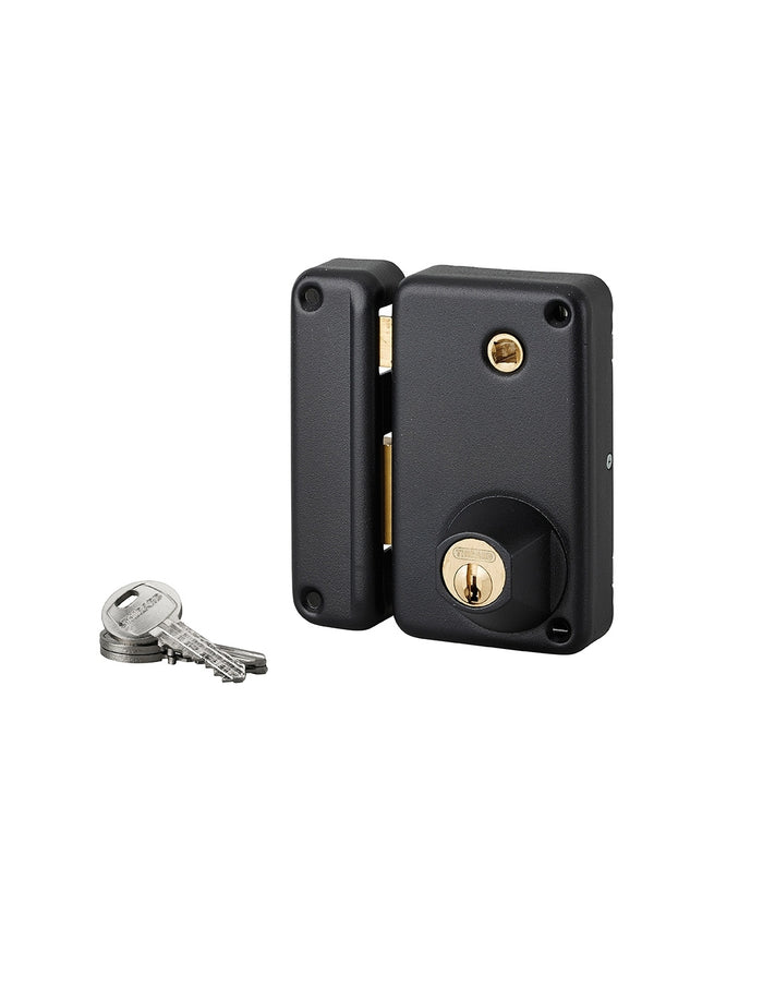 Serratura verticale da applicare doppio cilindro, con quadro maniglia, sinistra, asse 45mm, 75x130mm, nero, 3 chiavi - THIRARD