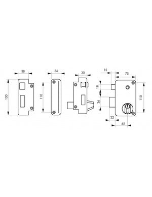 Serratura verticale da applicare doppio cilindro, con quadro maniglia, sinistra, asse 45mm, 75x130mm, nero, 3 chiavi - THIRARD