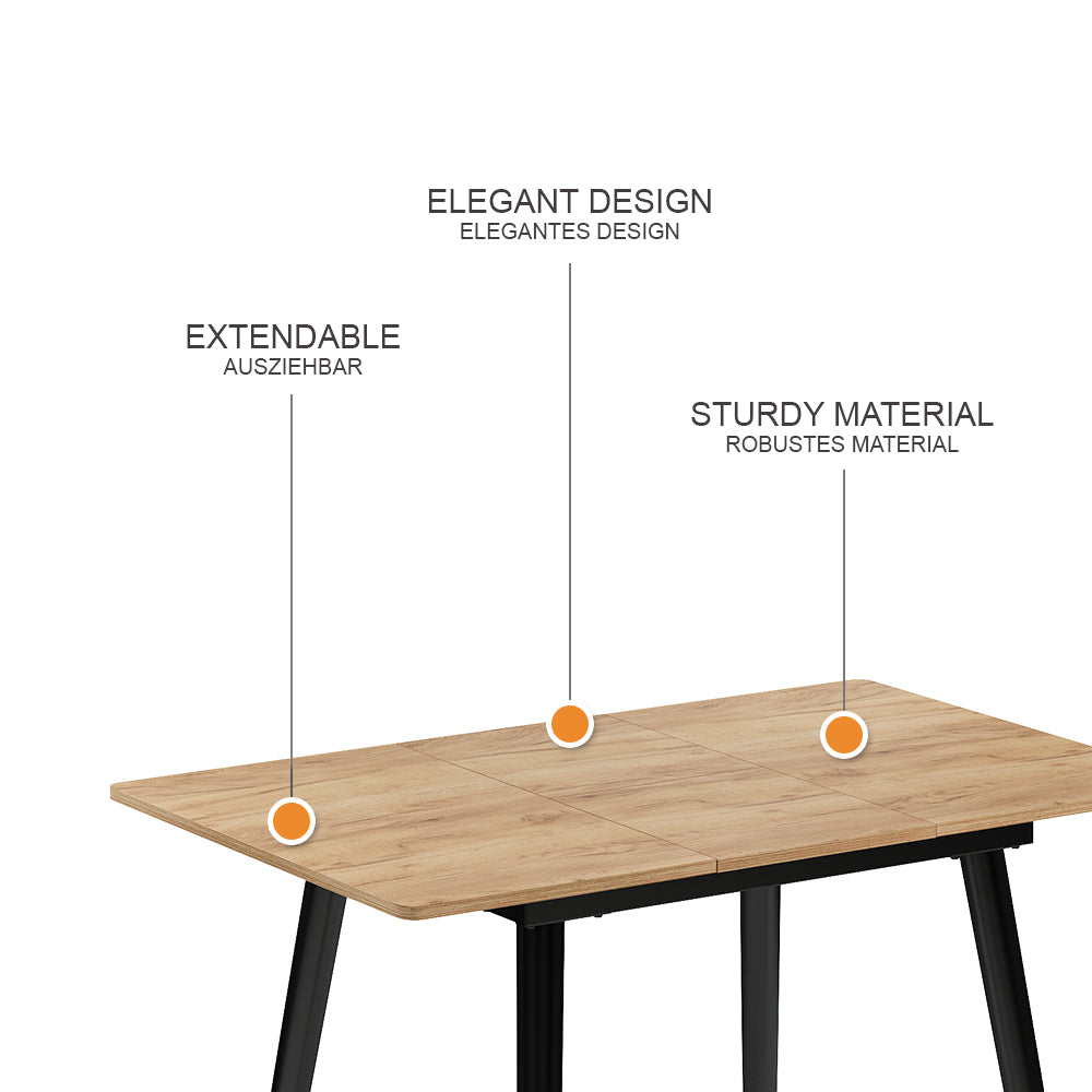 Vicco Tavolo da pranzo Rovere nero/oro 80 x 70 cm Estensibile