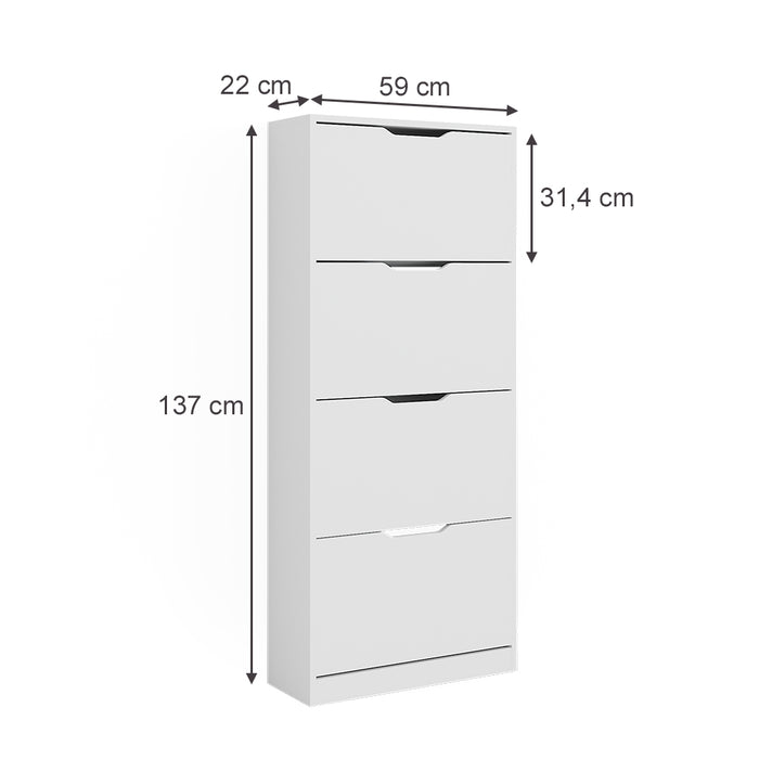 Vicco Scarpiera Bianco 59 x 137 cm con 4 cassetti incernierati